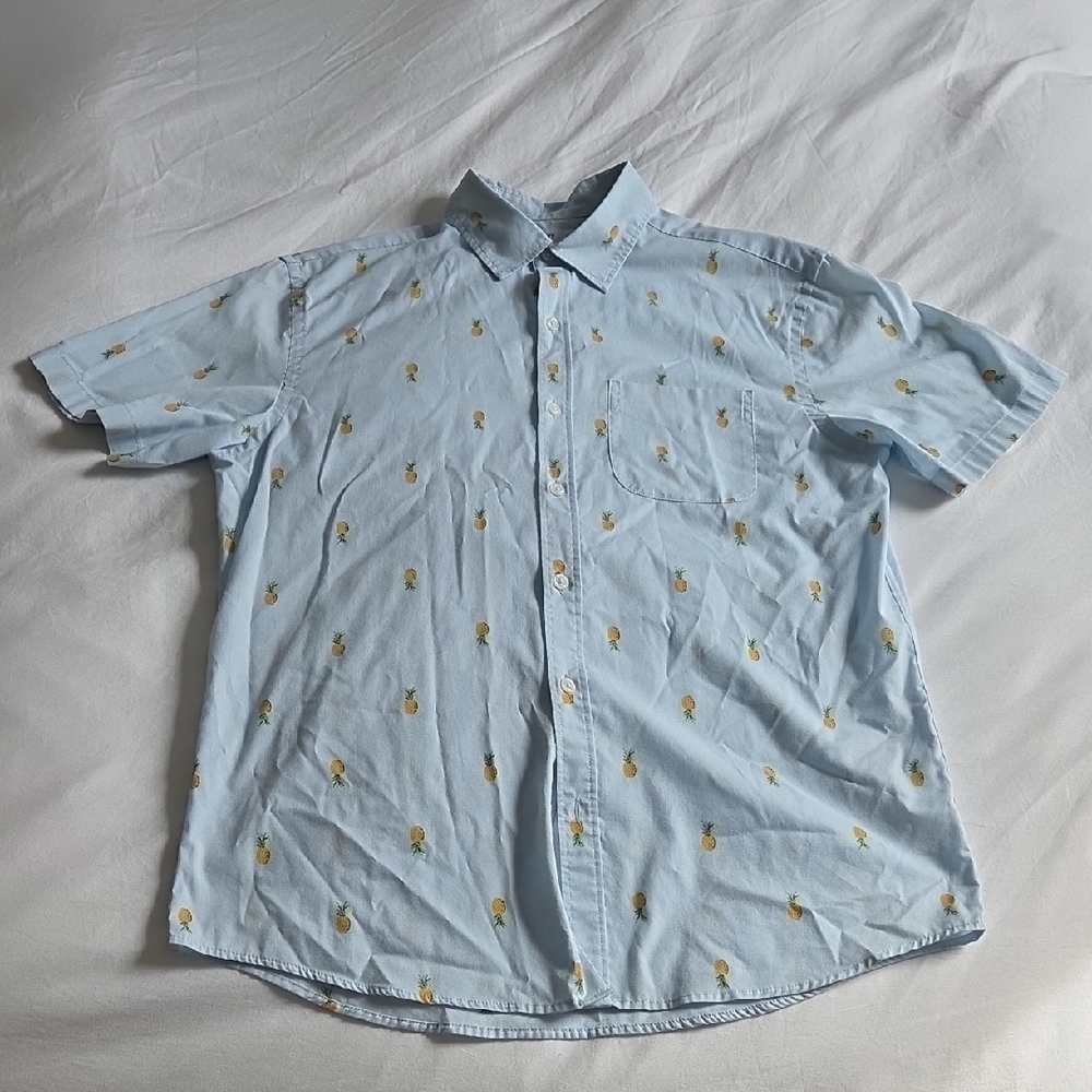 Old Navy Light Blue Pineapple Shirt Men's M Medium